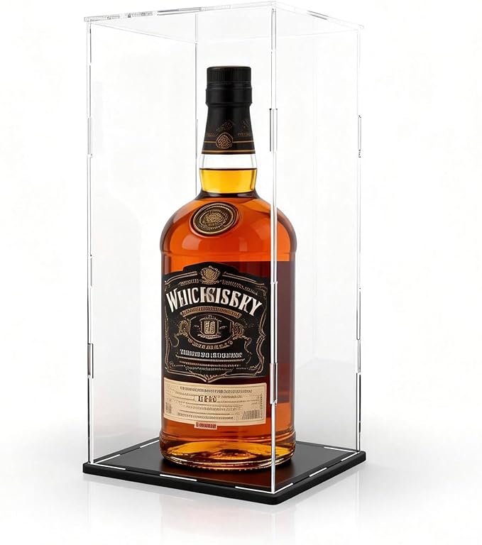 Acrylic Display Case, Clear Collectible Display Box with Matte Black Base & Lid, Dustproof Acrylic Showcase, Easy Self Assembly Display Case for Bottle and Action Figures, 7 x 7 x 14 inch