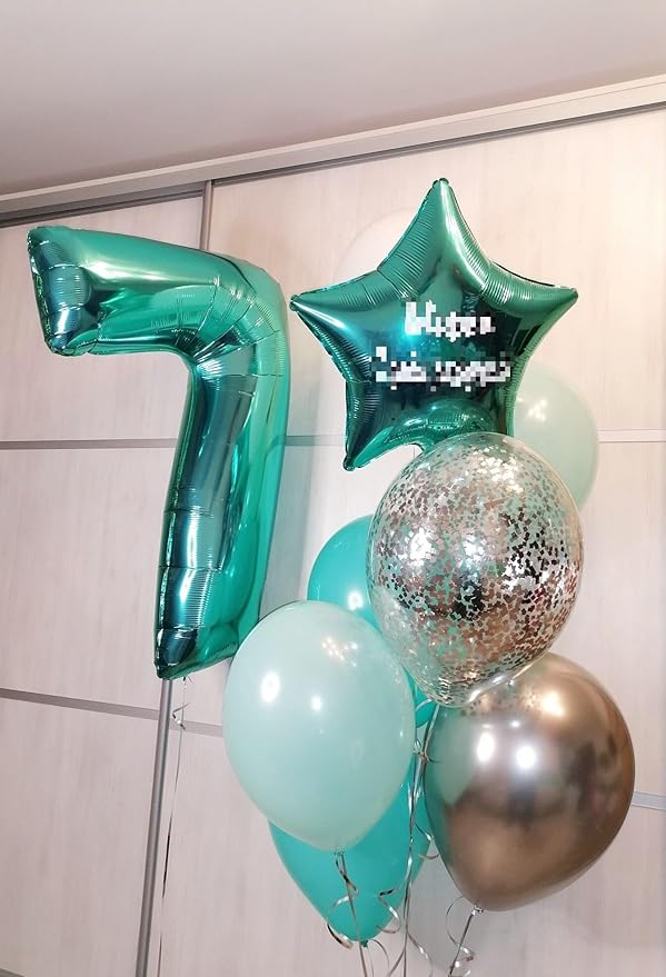 Teal Blue Number 7 Birthday Balloon 40 Inch, Digital Balloons for 7 17 27 70 77 Party Celebration Decorations Supplies, Teal Blue Mylar Foil Numbers Balloon for Seven Wedding Anniversary
