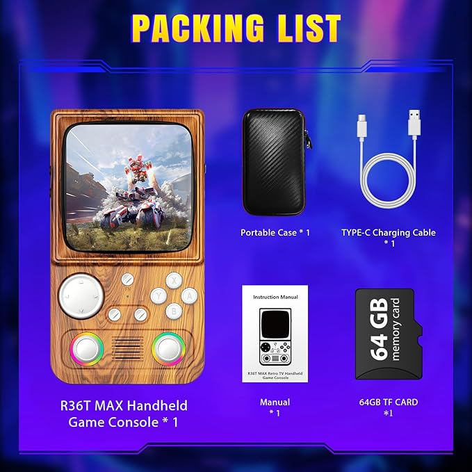R36T MAX Upgraded Retro Handheld Game Console with 4000mAh Battery, 4.0'' IPS Screen, Retro Gaming Console with Portable Case, Supports WiFi Networked Fighting and OTG(Wood Grain Brown)