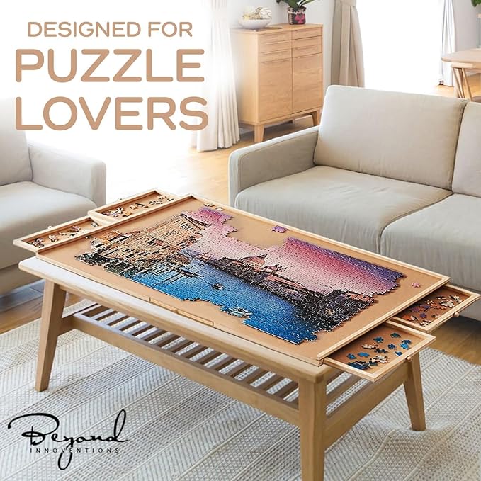 2000 Piece Wooden Jigsaw Puzzle Board -6 Drawers, Rotating Puzzle Table | 41.5” X 30” Jigsaw Puzzle Table | Cover Included - for Adults and Kids by Beyond Innoventions