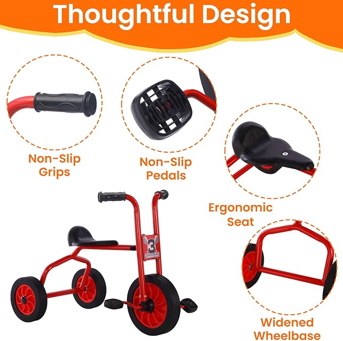 Kids Tricycle for Rider Age 2+, Big Wheel Kids Trike with Rubber Wheels, Preschool Daycare Kids Bike, Birthday Toys Gift for Boys and Girls