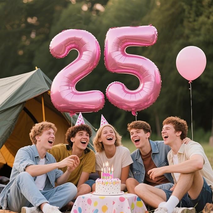 40 Inch Pink Number 25 Digital Balloon,Jumbo Mylar Foil Helium Balloon for 25 Balloons for Birthday Party,Wedding Anniversary Party Decorations