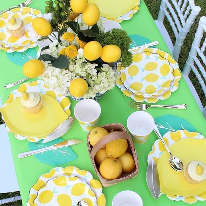 MaitianGuyou 40Pcs 7Inch Lemon Party Decorations Lemon Plates,Yellow Summer Birthday Plates Border Tableware for Summer Wedding Birthday Garden Party Supplies Table Decorations
