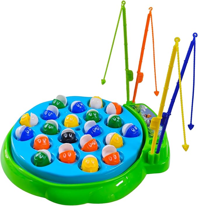 Fishing Game Toy for Kids with Rotating Board & Music | Interactive Fishing Toy | Educational Skill Building Game for Boys & Girls Ages 3+ | Fun Party Favor & Gift Idea| Green Base