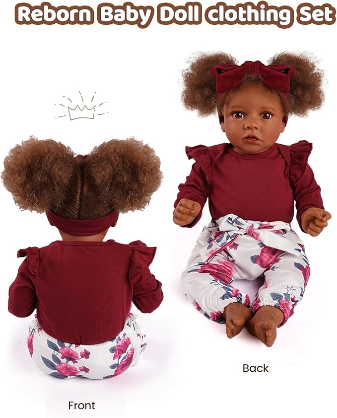 BABESIDE 3 Pcs Reborn Baby Doll Clothes for 17-22 Inch Babydolls, Floral Patterns Lifelike Baby Doll Accessories for Realistic Baby Dolls Girl, Wine Red