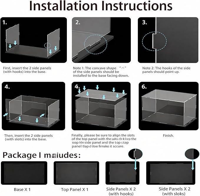 Large Acrylic Display Case for Figures, Clear Acrylic Box with Black Base for showcaseing Miniature, Toys, Collectables and Dolls 16 (L) × 13 (W) × 13 (H) inch