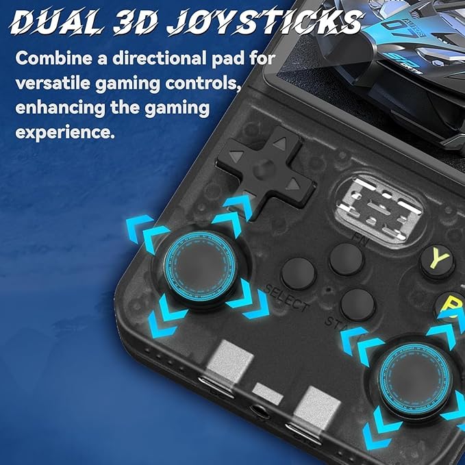 Custom Bundle R36S Retro Handheld Game Console – 64GB, 15K+ Games, 3.5" IPS Screen, 1GB RAM | Portable Emulator for 8–64 Bit Classics (Black Transparent + Free Keychain)