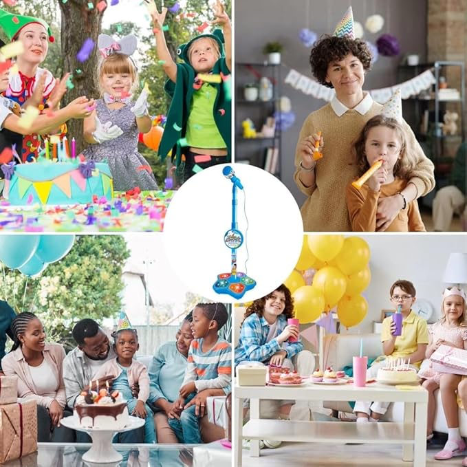 2026 New The All-in-One Microphone Toy, Kids Microphone with Stand Adjustable, Speaker & Led Lights, Move to Play Kids Karaoke Microphone for Singing, Boys & Girls, (Pink+Blue)