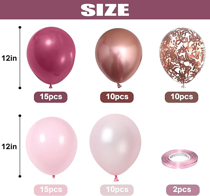 Togvu Dusty Rose Balloon Set, 60 Packs 12 Inch Retro Pink Metallic Chrome Rose Gold Pearl Pink Macaron Light Pink Balloons for Girls Birthday Decorations, Bridal Shower, Wedding, Bachelorette Party
