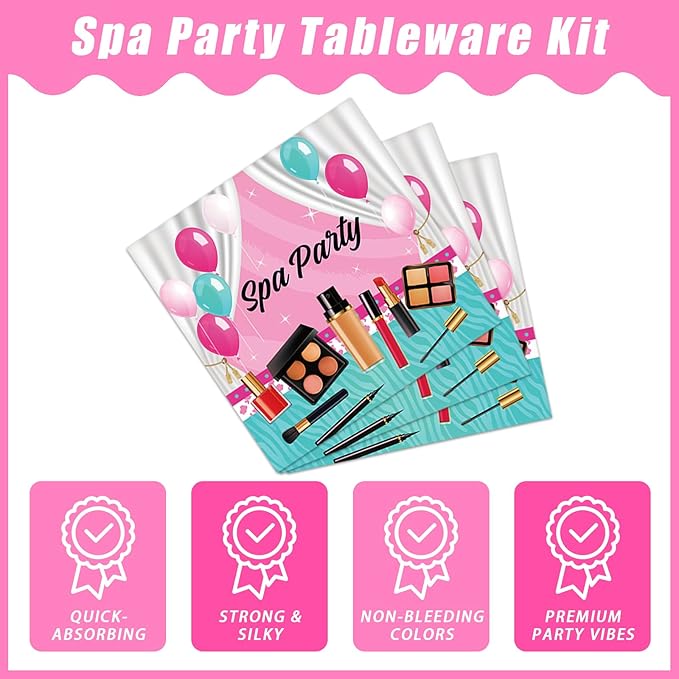 96 Pcs Spa Party Plates and Napkins Set, Spa Day Makeup Party Supplies Decorations for Girls Kids Princess Sweet Pink Make up Theme Birthday Party Tableware Kit, Serves 24