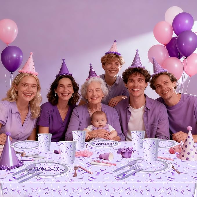 81Pcs Purple Demon Birthday Party Decorations Purple Demon Party Tableware Set for Boys Girls Theme Birthday Hunters Party Supplies Tablecloth,Plates, Napkins, Cups and Tableware