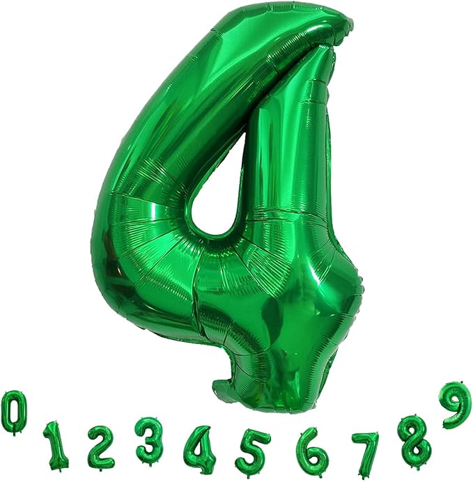 Emerald Green Number Balloons, 40 Inch Dark Green Number 4 Balloon for Boys, Giant 0-9 Set with Foil Helium for 4th Women Boys Birthday Party Decor Anniversary Jungle Decoration Supplies