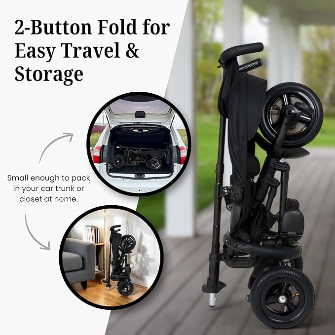QPlay Rito - Premium Luxury Foldable Trike for Toddlers Featuring Leather touchpoints, Toddler Tricycle Stroller, Push & Fold Tricycle for Ages 12 Months to 5 Years, Midnight Edition