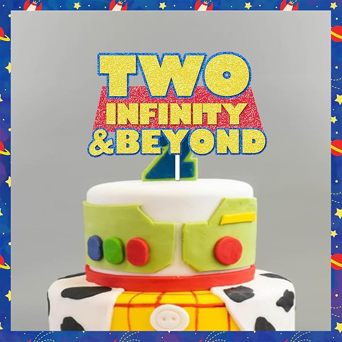 METIXOZE Two Infinity and Beyond Birthday Decorations Blue Clouds Cartoon Story 2nd Birthday Party Supplies include Backdrop Crown Cake Cupcake Toppers Hanging Swirls Two Banner Balloons Tablecloth