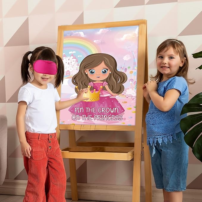Hooqict Pin The Crown on The Princess Party Games for Kids Girls Princess Birthday Party Decorations Tea Party Favors Supplies, Large Pin The Tail Games Poster with 24 Crown Stickers