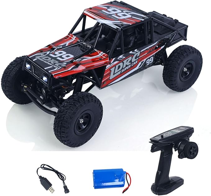 LDRC Ld18499 1/18 2.4G RC Climbing Car 4 * 4 Remote Control Vehicle 280 Brushed Motor Esc Ready to Go Battery Servo USB Charge Hobby Grade Model for Adult Hobby(Red)