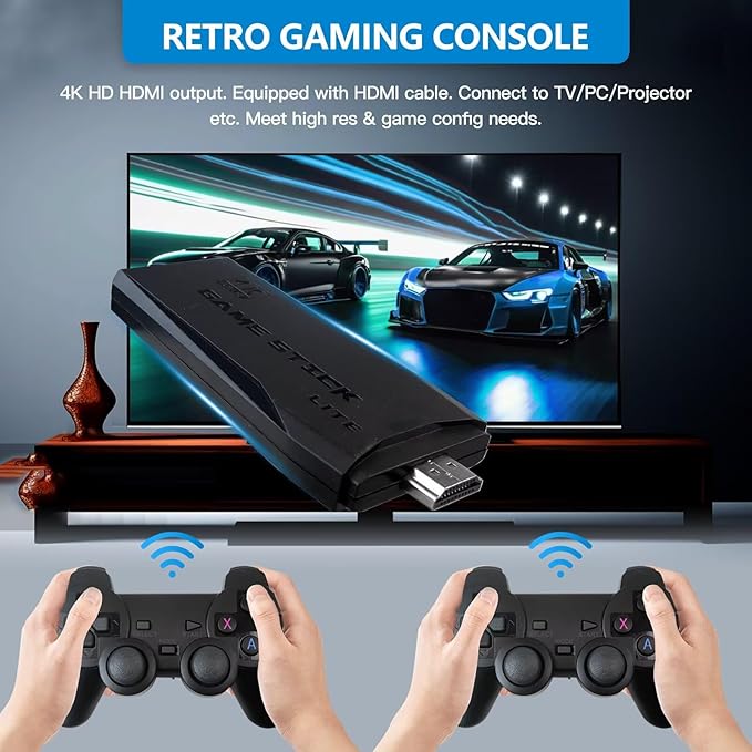 Wireless Retro Video Game Console Stick 20000+ Games Classic Games, M8 TV Console with 9 Emulators, 4K HDMI Output for TV/PC/Projector, with 64GB TF Card Support Multiple Format Games