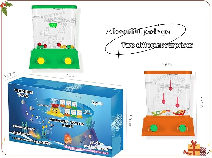 2 Pieces Water Handheld Games for Kids Fish Ring Toss & Basketball Retro Mini Orange Toy Water Ring Toss Handheld Game Car Travel Toy Games Console Pocket Games for Kids Holiday Present