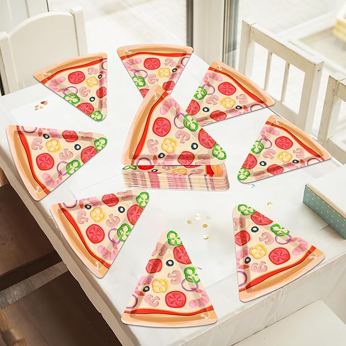 100Pcs Pizza Party Paper Plates Pizza Birthday Party Decorations Pizzas Tableware Dinnerware Set Italian Pizzas Dessert Plate for Picnics Birthday Baby Shower Parties Favor Supplies