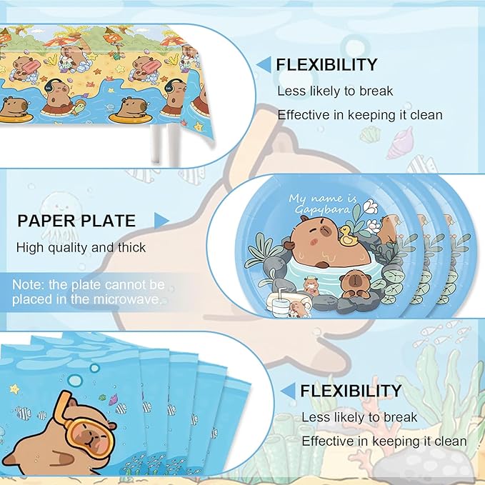 41pcs Capybara Party Supplies,Kapybara Birthday Party set Include dessert plate,Napkin and Tablecloth,Used for Capybara Birthday Party Decoration