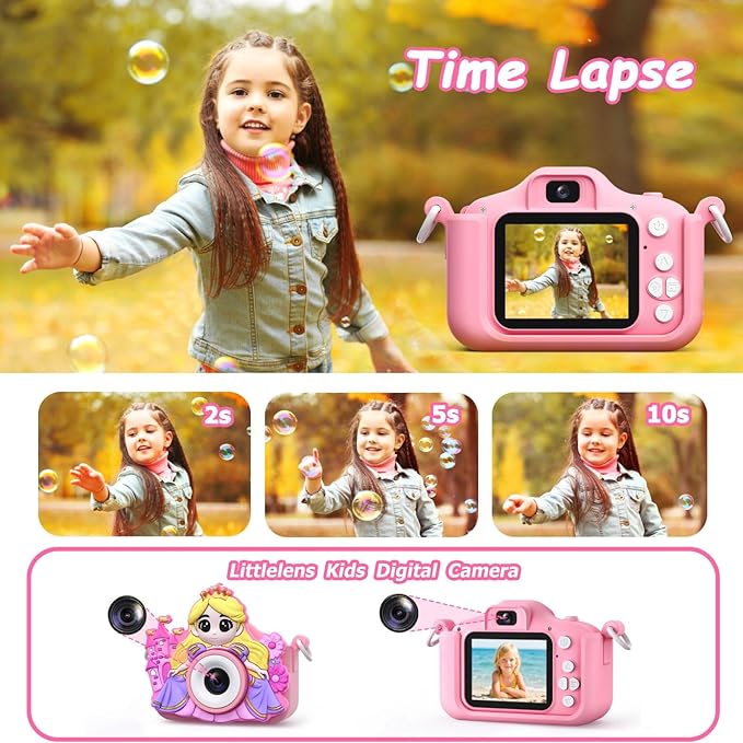 Kids Camera for Girls Toys Gifts, 3 4 5 Year Old Girl Birthday Gifts Small Children Selfie Digital Pink Camera for Kids, for Girls Toy Cameras for Toddlers Age 3-5, 32G SD Card Included