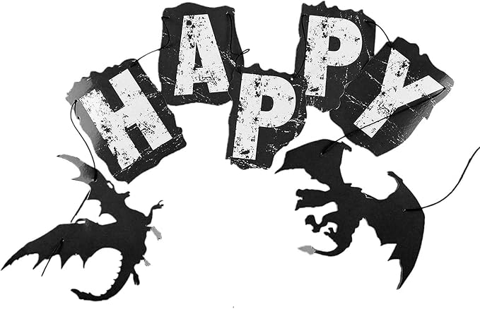 Dragon Themed Happy Birthday Banner Game of Throne Banner Dragon Knight Party Decors for Medieval Theme Fairy Tale Fantasy Birthday Baby Shower 1st Birthday Party Supplies