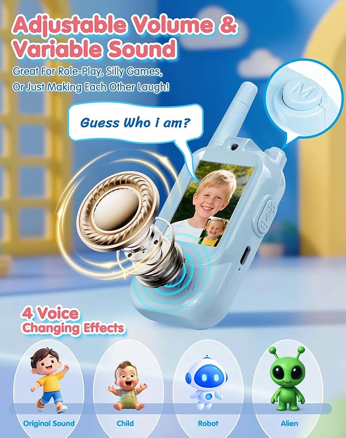 Video Walkie Talkies for Kids 2 PACK, Rechargeable Long Range Kids Walkie Talkie with HD Camera & Voice Changer Indoor Outdoor Camping & Christmas Birthday Gifts Toys for Boy Girl (Pink+Pink)