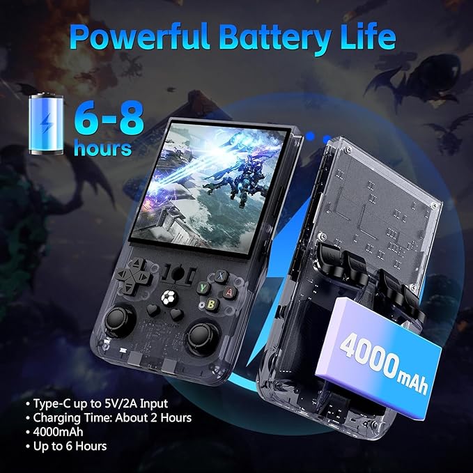 R36Max Retro Handheld Game Console, Video Game Console with 64G TF Card, 4000mAh Rechargeable, Linux System, 4.0 Inch IPS Screen Portable Pocket Arcade, Gray