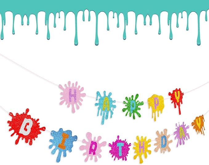 Slime Happy Birthday Banner Painting Pennant for Art Theme Baby Shower Party Decorations Supplies
