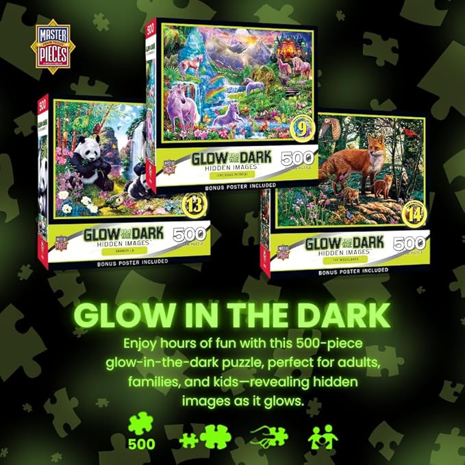 MasterPieces - 500 Piece Jigsaw Puzzle, Glows in The Dark, Hidden Images, Garden of Song, Fun for Adults, Family, Kids, 15" x 21"