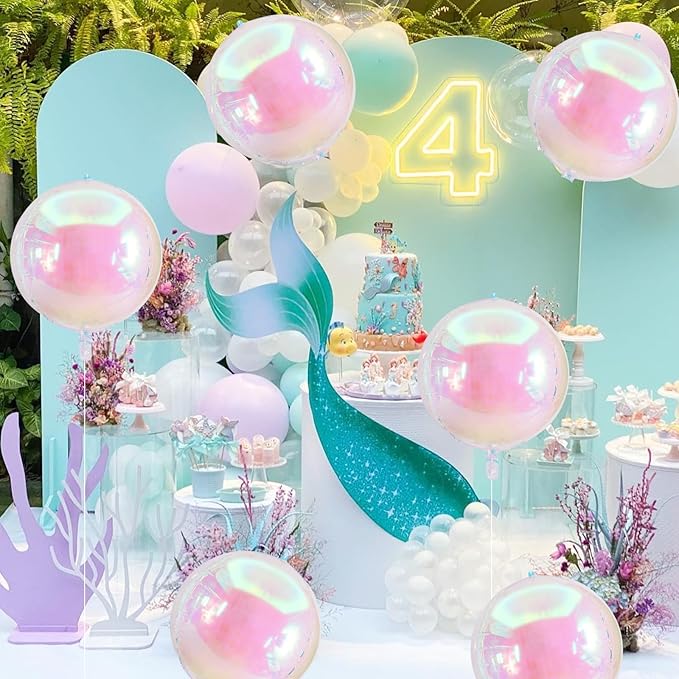 TONIFUL 8Pcs 22Inch Large Iridescent 4D Giant Round Foil Balloon 4D Metallic Mylar Sephere Balloons for Christmas New Year Birthday Party Graduation Wedding Bridal Shower Decoration Supplies