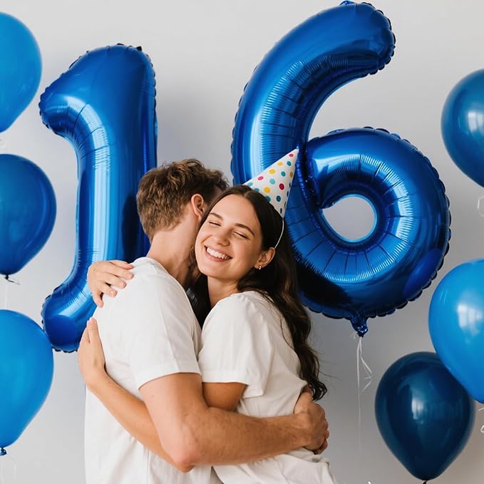 40 Inch Navy blue Number 16 Digital Balloon,Jumbo Mylar Foil Helium Balloon for 16 Balloons for Birthday Party,Wedding Anniversary Party Decorations