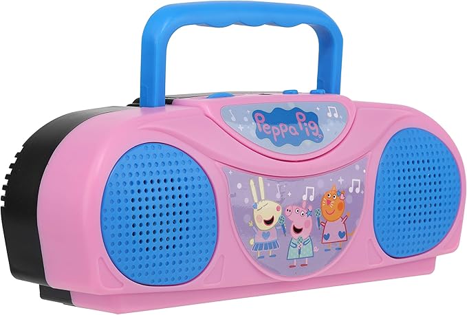 Peppa Pig Kids Karaoke Machine with Radio KO1-03371 by Sakar | Compatible with iPod and MP3 Player, AM FM Portable Radio, Includes Corded Microphone for Kids, Durable Handle, Red/Blue Design