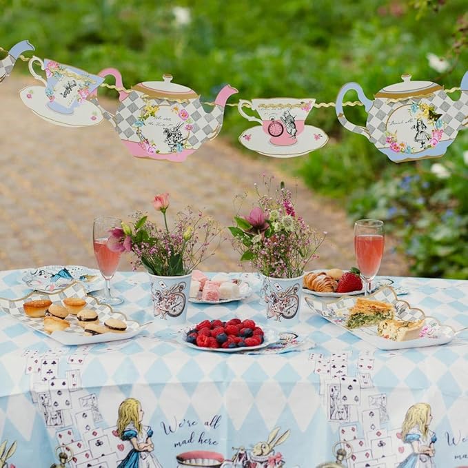 Talking Tables Alice in Wonderland Plates - Disposable Tableware for Mad Hatter's Tea Party Supplies, Birthday, Baby Shower, World Book Day, 4X Character Designs,Blue, Large
