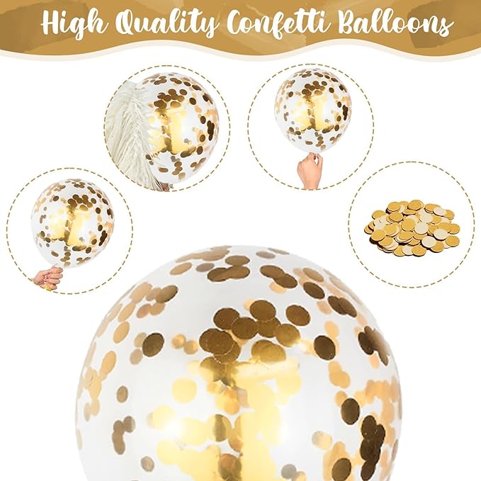 Metallic Gold Balloons Set, Pack of 35 12 Inch White Gold Confetti Latex Balloon, Gold and White Birthday Party Balloons for Women Girls Wedding Engagement Baby Bridal Shower Party Decorations