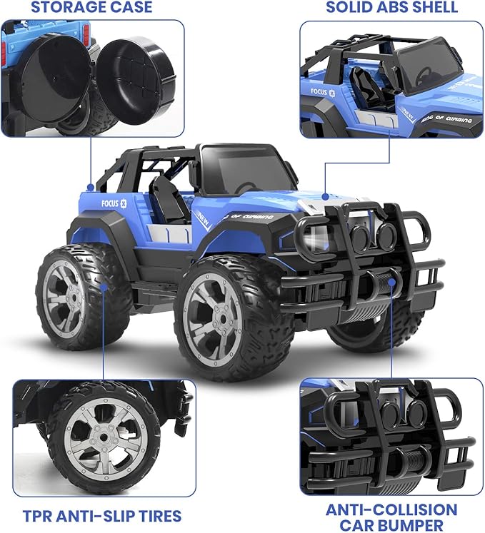 DEERC DE42 Remote Control Car RC Racing Cars,1:18 Scale 80 Min Play 2.4Ghz LED Light Auto Mode Off Road RC Trucks with Storage Case,All Terrain SUV Cars Toys Gifts for Boys Kids Girls Teens,Blue