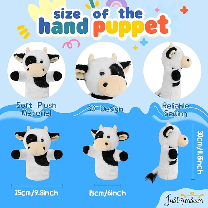 Soft Animal Puppet Speech Therapy Tool Preschool Classroom Supply Interactive Story Time Educational Stuffed Farm Animal Cow Hand Puppet