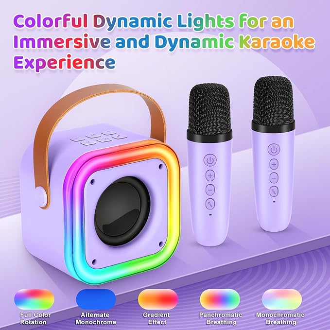 Mini Karaoke Machine for Kids, Girl Toys Gifts, Kids Karaoke Wireless Microphone for 4,5,6,7,8,9,10,11,12 Years Old Boys and Girls Christmas Party Gifts Toys (Purple)