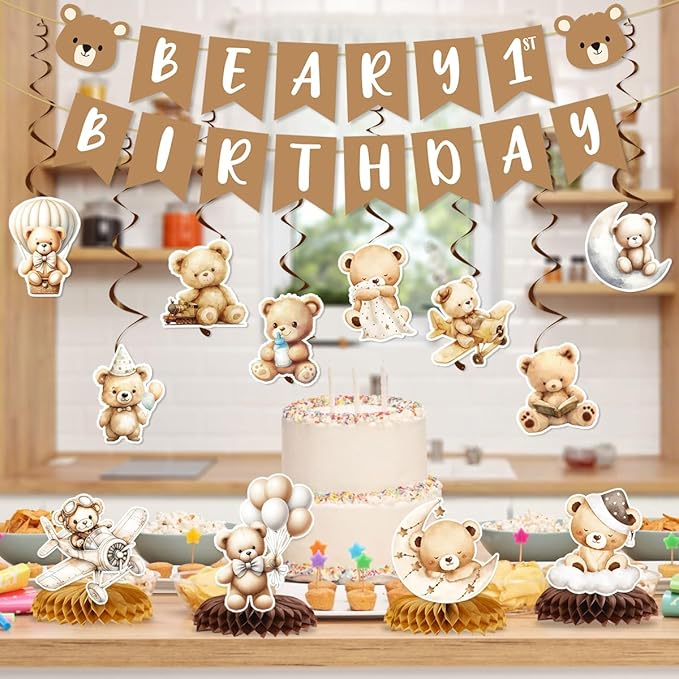 Beary First Birthday Decorations Include Beary 1st Birthday Banners Bear Hanging Swirls Honeycomb Centerpieces Bear Birthday Theme Party Supplies