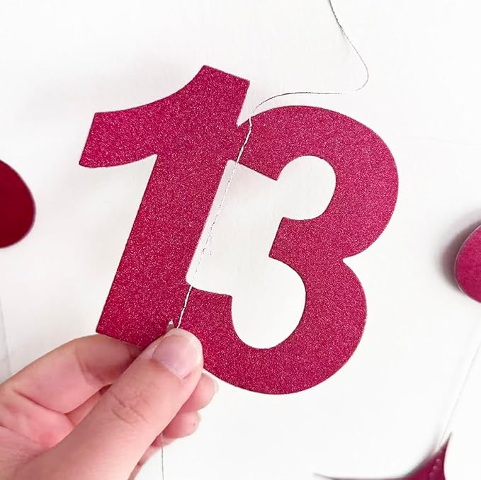 Burgundy 13th Birthday Decorations Number 13 Circle Dot Star Garland Glitter Streamer Banner Backdrop for Girls Boys Official Teenager Cheers to 13 Years Old Birthday 13th Anniversary Party Supplies