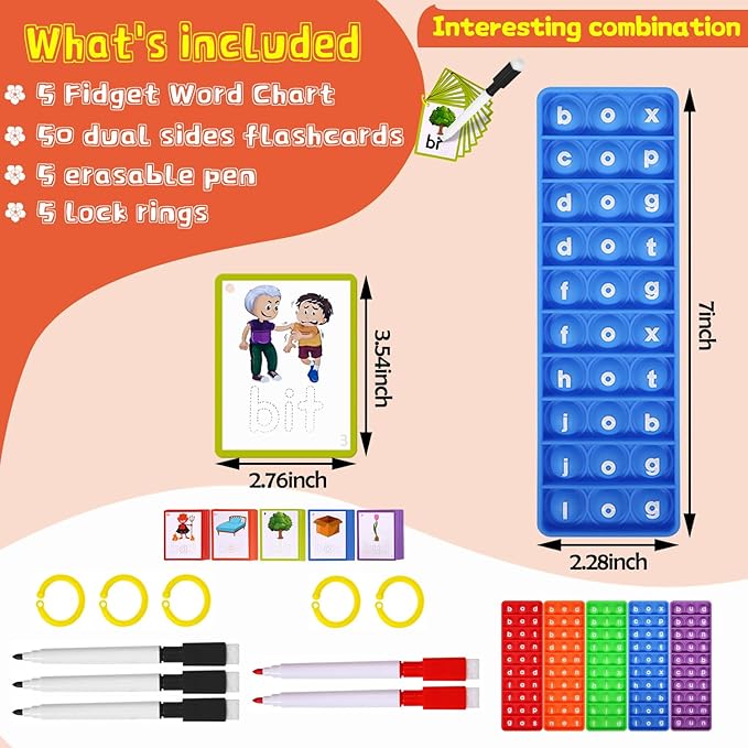 CVC Word Games, Sensory Toy to Learn and Spell, Phonics Games Flash Cards for Preschool Kindergarten Classroom Supplies, Multisensory Reading and Phonics Flash Cards for Kids 3+ Years