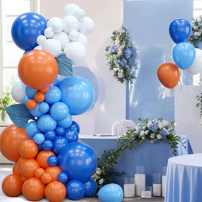 GAKA Blue, Confetti and Orange Balloons Pack of 50, Great for Weddings Birthdays Bridal Shower Decorations Graduation Party Decorations Supplies 3 Style, 12 Inch