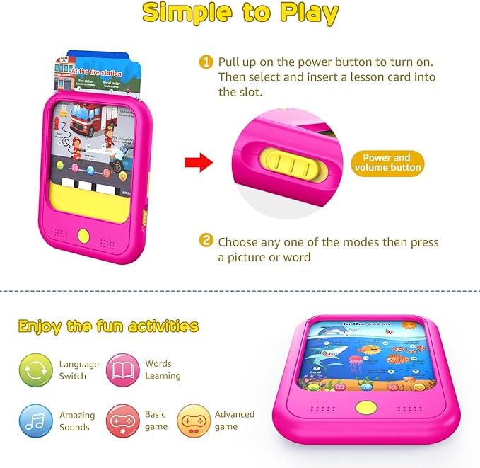 Kids Learning Tablet Educational Learning Pad for Toddlers 2-5 to Learn Alphabets, Numbers, Foods, Time, Music, Vehicles, Tablet Toy for Toddlers Ages 2 3 4 5 6 Years Old
