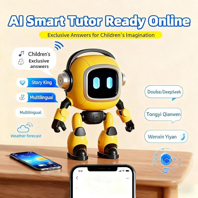 AI Robot Toy – ABS Desktop Size | Intelligent Conversational Companion with Voice Interaction Knowledge Q and A Interactive Games Storytelling | for Educational Learning Office Desk