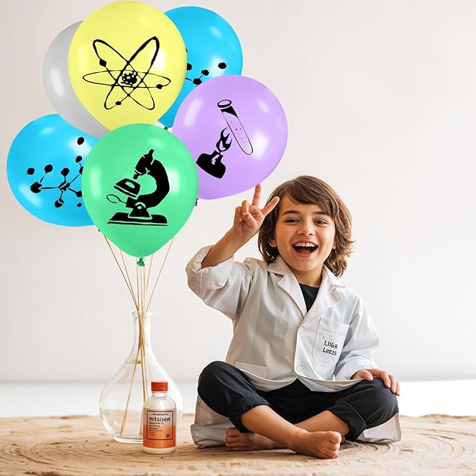 Science Party Balloons, 12 Inch Gray Light Yellow Green Purple Confetti Balloons for Boys Scientist Lab Birthday Party Baby Shower Classroom Decorations