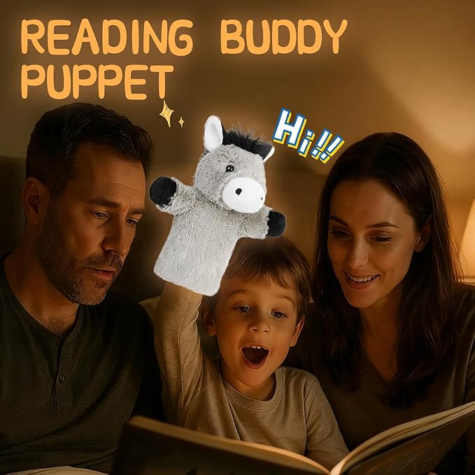 Hand Puppet for Toddlers Interactive Role Play Toy Soft Gray Farm Animal Stuffed Educational Storytelling Tool Gift Donkey