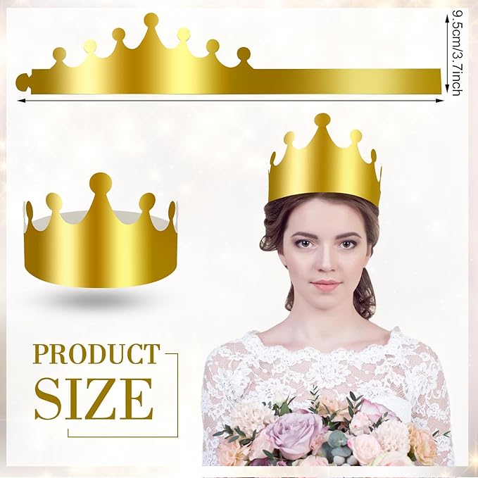 Crtiin 200 Pcs Gold Paper Crowns Bulk King Crown Princess Hats for Birthday Celebration Party Supplies