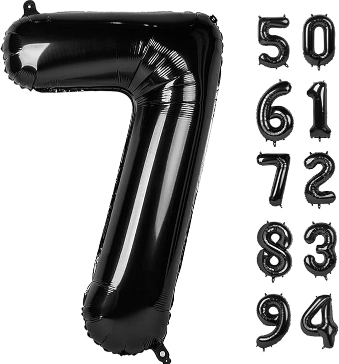 7 Number Balloon 40 Inch, Black Party Supplies, 7th Birthday Balloons Decorations
