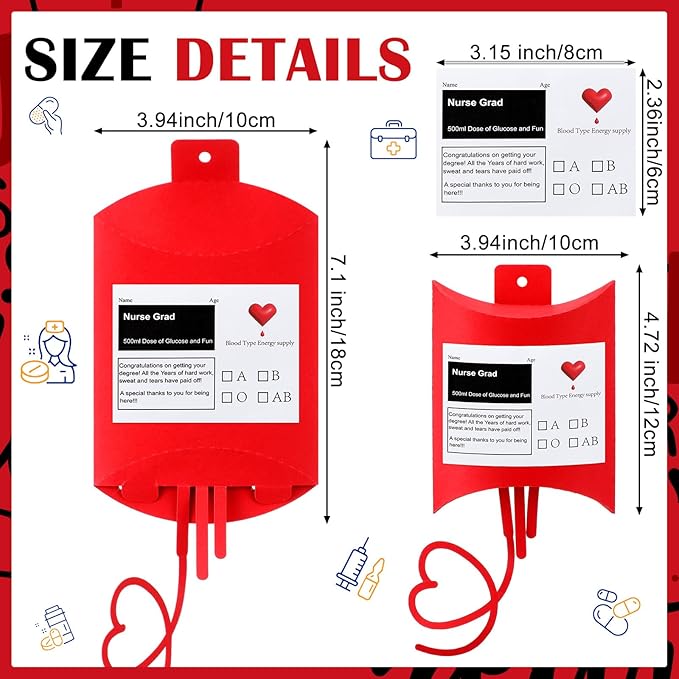 24 Pcs Nurse Graduation Gifts Bag Nurse Week Decorations Creative Craft Blood Bag for Medical Rn Grad Theme Party Doctor Birthday Party Supplies