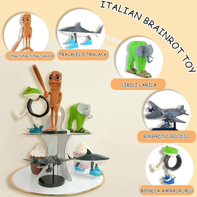 SUTURED Version Mix Italian Brainrot Toy Figures 7in Animals Tung Tung Tung Sahur Figurine Elephant Crocodilo for Cake Toppers Birthday Gifts 3D Collectible Toy Gifts for Fans (5pcs)